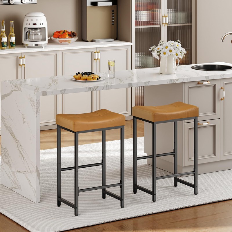 HOOBRO Bar Stools,25.4" Saddle Stools with PU Upholstery, Counter Height