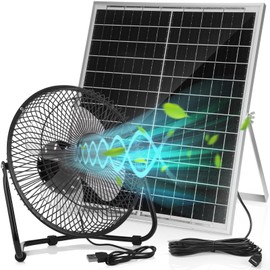 Tujoe 20w Solar Panel 8 Inch Fan, High Velocity Portable Floor Fan 36db Quiet Operation 19.5ft Long Cord, Solar Panel Waterproof Powered Fan for Greenhouse Motorhome, Camping(1 Pack)