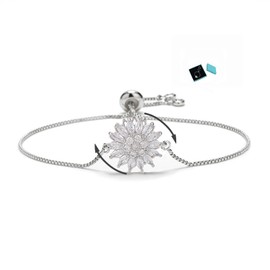 Spinning Sunflower Bracelet for Women Adjustable Rhinestone Sparkly Flowers Wrist Bracelets Sunflowers Mood Statement Anxiety Fidget Bracelets Worry Relieving Jewelry Accessories (Silver Sunflower)