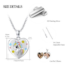 OHAYOO Unicorn Necklace with Picture, 925 Sterling Silver, Unicorn Pendant, Medallion to Open, with Picture, Unicorn Jewellery, Gifts for Women, Girls, Children, Sterling Silver