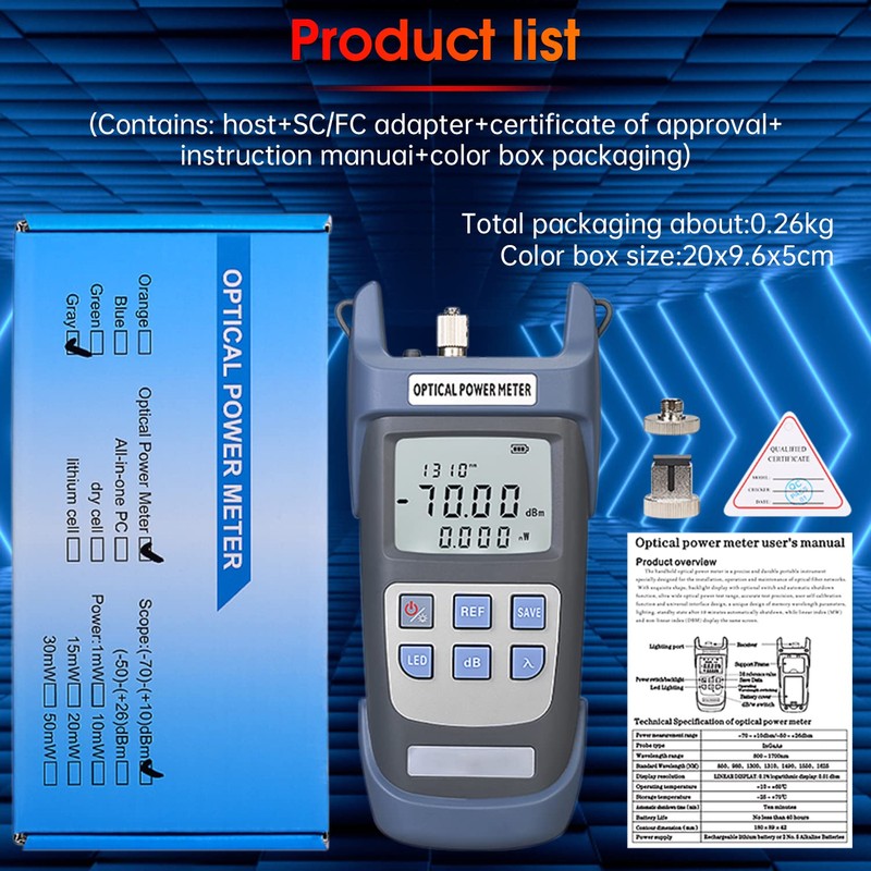 Duogalia Fiber Optical Power Meter with SC FC Connector, -70~10dBm,