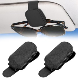 ZENSUKYE 2PCS Soporte para Gafas de Coche,Soporte Universal de Gafas de Sol de Visera de Coche, Clip Soporte Magnético de Anteojos de Sol, PU Cuero Pare Portagafas de Coche para Vasos,Tarjetas (Negro)