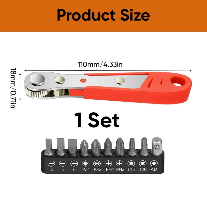 Right Angle Phillips Magnetic Screwdriver – Mini 1/4” PH2 Ratchet
