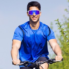 DUCO 0040 Men's Sports Sunglasses, Polarized Sunglasses, For Sports, UV400, UV Protection, Bicycle, Baseball, Tennis, Driving, Running, Fishing, Golf, Marathon, Skiing, white-blue