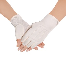 JISEN Men Sunscreen Fingerless Cotton Gloves UV Protection Driving Polyester Mittens A-Beige