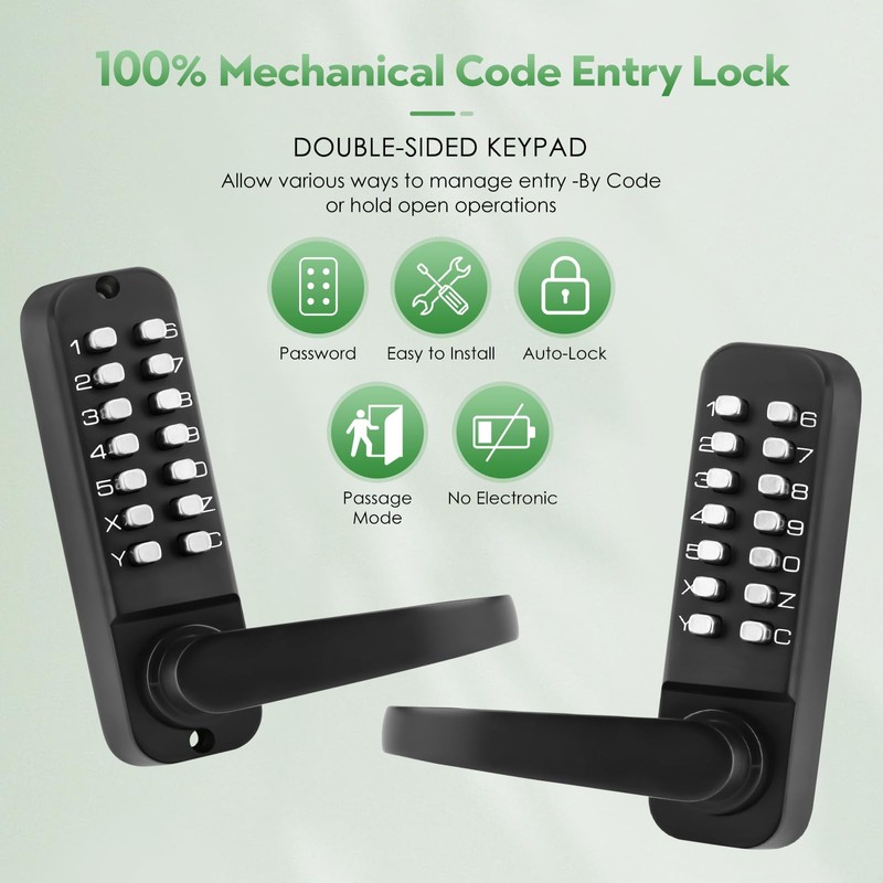 ANNFUZ Mechanical Keyless Entry Door Lock with Keypad,Double-Sided Keypad Lock