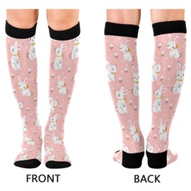 Kigai Knee High Socks Easter Bunny Egg Compression Sock 1 Pair Casual Athletic Tube Socks for Soccer Women Men Medical Nurse Warm Stockings, 20-30mmHg