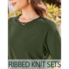 Ekouaer Women Pajama Sets Ribbed Knit 2 Piece Lounge Set Short Sleeve Pjs Summer Loungewear Sleepwear with Pockets Army Green S