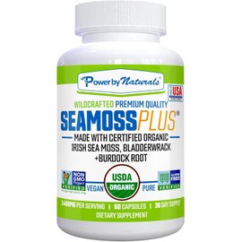 Organic Irish Sea Moss Capsules with Bladderwrack & Burdock Root – Vegan, Non-GMO, Gluten Free, Plant-Based Supplement, 60 Capsules