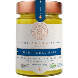 Ahara Rasa 100% Pure Grass Fed Ghee - Handmade Small Batch. Lactose & Casein Free, Salt & Sugar Free. (10 Oz, Traditional)