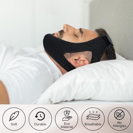 Anti Snoring Devices - Chin Strap for Sleeping - Snoring Relief Chin Strap - Good Sleep Air Flow Jaw Strap - Snore Less Sleeping Solution for Men and Women (Black, One size)