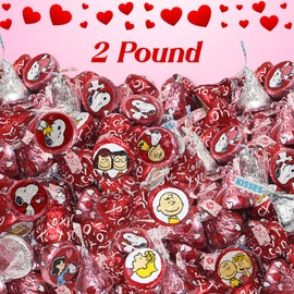 Hershey Valentine's Day Chocolate Kisses Bulk - 2 Pound Snoopy& Friends Foil Milk Chocolate Candy Valentines Party, Romantic Gifts & Treats - Approx. 200 Pieces