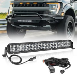 20 Inch LED Light Bar Kit, AKD Part 200W 5D Lens Offroad Driving Light Spot Flood Combo Double Row LED Work Lights Super Bright Bumper Grille Light Bar for Trucks Pickup SUV UTV ATV Boat