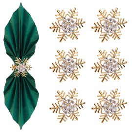Trimming Shop 6pcs Gold Snowflakes Napkin Rings Christmas Napkin Holder Xmas Serviettes Napkin Buckle with Diamante Rhinestone Christmas Dinner New Year Thanksgiving Wedding Party Table Decoration