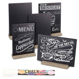 Mini Chalkboard Sign with Base Stands - Set of 6 Decorative Mini Chalkboard Table Signs, Double-Sided 22 x 15.3 cm Vintage Wooden Table Top Chalkboard Sign Small Message Chalk Café
