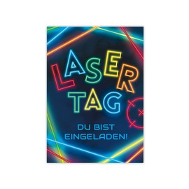 Minkocards 8 Invitation Cards Including 8 Envelopes for Children's Birthday Party Laser Tag Colourful Girls Boys Invitations for Birthday Children Invitation Set