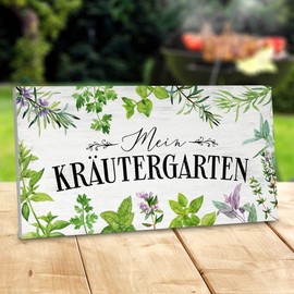 ARTFAVES® Garden Sign "Mein Kräutergarten" | Shabby Chic Vintage Garden Decoration Sign with Saying on the Theme Garden/Hobby Gardener | Size: 30 x 15 cm