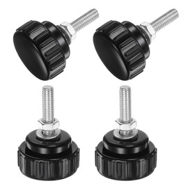 QUARKZMAN Set of 4 M5 x 20 mm Thread Knurled Buttons Thumb Screws with Nuts and Washers Clamping Knob Handle 25 mm Plastic Head Hand Buttons Thumb Screws Black