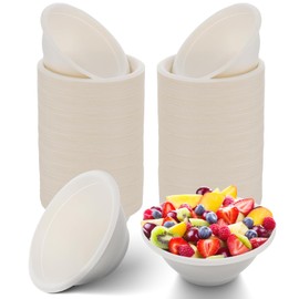 HOFURME 200 Pcs 6 oz Small Disposable Paper Bowls, Compostable Bagasse Bowls, Chili Bowl Disposable For Sauces, Ice Cream, White Bagasse Bowl