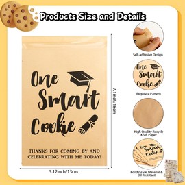 Graduation Cookie Bags Graduation Party Favors, 100 PCS Graduation Treat Candy Gift Bags, One Smart Cookie Bags with Seal, Congrats Grad Kraft Paper Snack Bags for Graduation Party Decoration Supplies