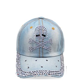 Topstyle Jeans Cap in Vintage Style with Star and Rhinestones, Baseball Cap, Glittering Denim Baseball Cap, 13a30 skull-light blue, Unit size