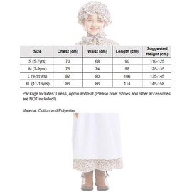 Costume Bay Girls Pioneer Olden Days Costume Pilgrim Frontier Colonial Victorian Book Week Historical Dress Cotton Material School Event Educational Play Attire (Girls Colonial, XL)