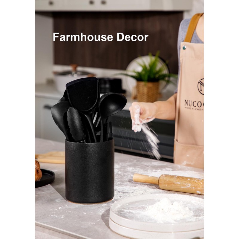 Nucookery Utensil Holder, 6.4" Ceramic Kitchen Utensil Holder with Countertop-Protection