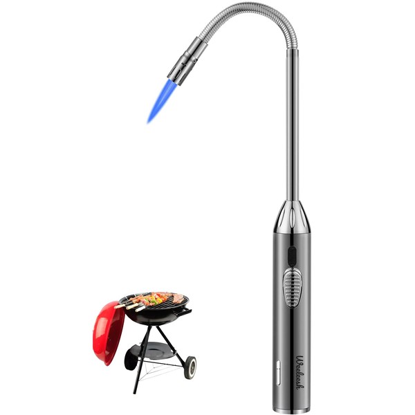 Encendedor de butano, largo y ajustable, resistente al viento, recargable,