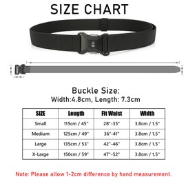 QAZSE Stretch Tactical Belts for Men Military Work Rigger Hiking 1.5" Wide Elastic Web Quick Release Belt, Black, Large-For Waist 42"-46"(Length:53")