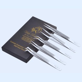 Wishbeauty Eyelash Extension Tweezers Set 5 PCS for Volume Lash Extensions Stainless Steel Eyelash Tweezers for Extensions - Silver