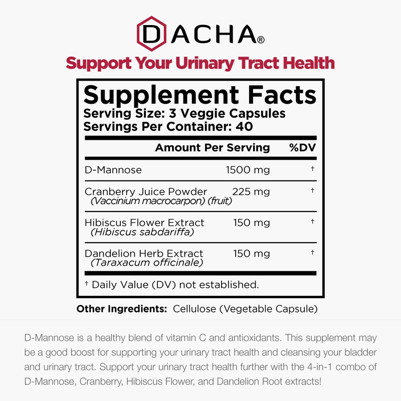 Natural D-Mannose Capsules 4-in-1 Formula - 120 CAPS, 1500 MG