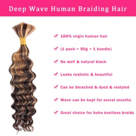 Highlights Braiding Hair Real Hair P4/30 Ombre Deep Water Wave Bulk Real Hair for Braiding No Wefts Curly Hair Extensions for Boho Braids 35 cm 14 Inches Wet and Wavy 50 g 1 Bundle