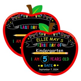 WhatSign First Day of School Sign Board - Double Sided 10.3" X 11.3" First Day of School Apple Chalkboard - Back to School 1st Day of School Sign for Kids