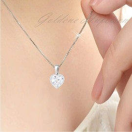 Pink Zirconia Heart Brisur Earrings 925 Real Silver Girls Women Children Earrings Gift Idea, Silver, M9 / Clear Heart Necklace 40 cm