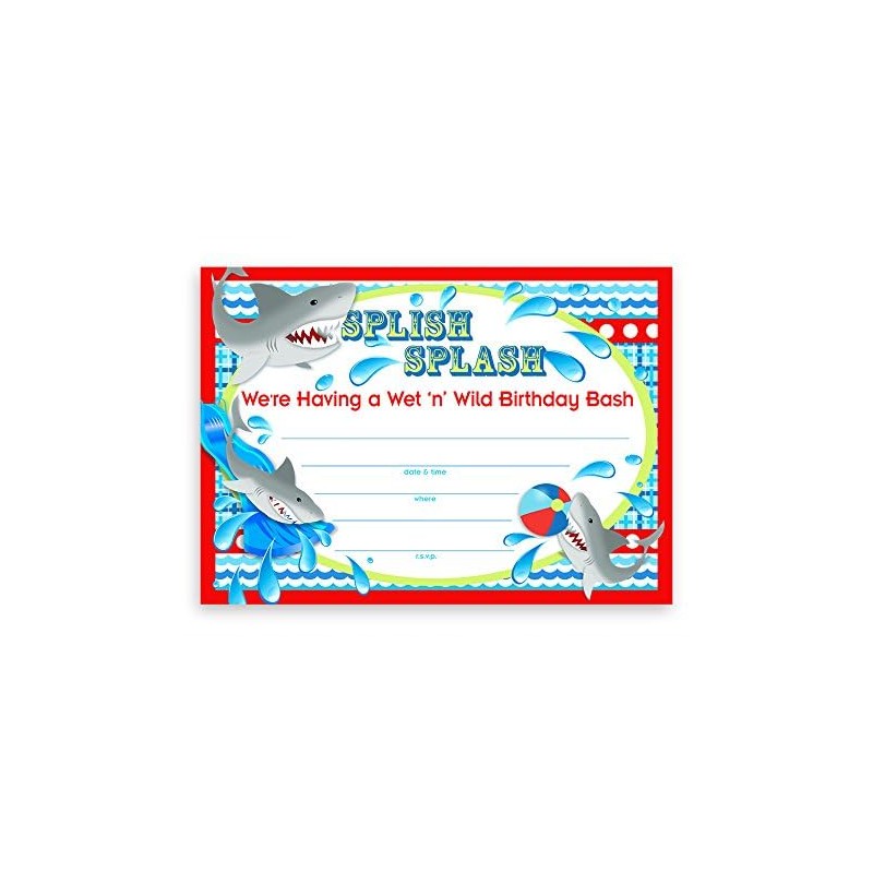 POP parties Shark Party LARGE Invitations - 10 Invitations 10