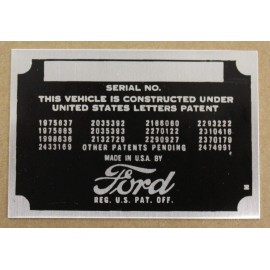 Ford Car or Pickup Truck DATA PLATE  1928 to 1937 FREE SHIPPING