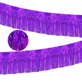 2 Pack 10 Feet Glitter Purple Parade Float Decorations for Trailer Car, Glitter Foil Fringe Metallic Tinsel Streamers Banner Garland for Graduation Weeding Homecoming Birthday Party (2 Pack-Purple)