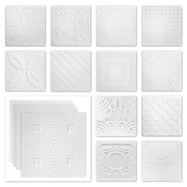 HEXIM Ceiling Tiles 50 x 50 cm Polystyrene Panels White XPS Polystyrene Ceiling Panels Wet Room Ceiling Cladding (NR.101, 2 m²)