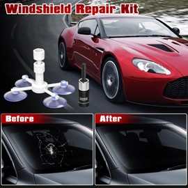 Manoai Windshield Repair Kit, Rock Chip Repair Kit Windshield with Suction Cup Curing Light and Pressure Injector, 4 Bottles of Glass Repair Liquid for Cracks, Repair Scratches, Cracks, etc