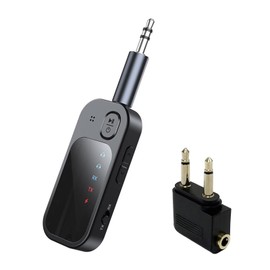 LEZOOY Aircraft Bluetooth 5.4 Receiver Transmitter 2-in-1 Wireless Audio Adapter 3.5mm AUX Interface Suitable for Cars Airplanes TVs Games and Other Devices Supports TF Card Playback Black