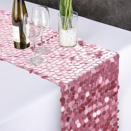 12 "x 108" Pink Premium Big Payette Sequin Overlay Linens mesh Table Runner, Rectangle Glitter Table Runner for Wedding Party, Birthday Party, Banquet Decor (1 Pack)