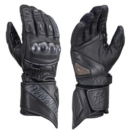 Daytona 22404 Motorcycle Gloves, Autumn & Winter, Genuine Leather (Goat Leather), Waterproof, Windproof, Carbon Protector, Smartphone Compatible, AW Sports Long Gloves, Black, L Size