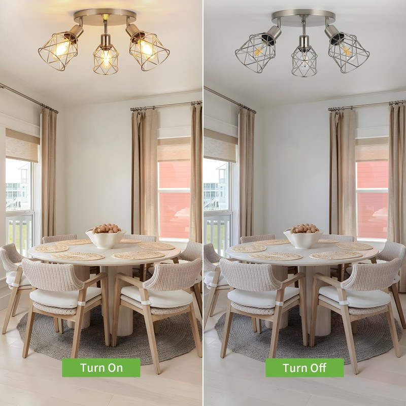 WILON Semi Flush Mount Ceiling Light 3-Light Brushed Nickel Close