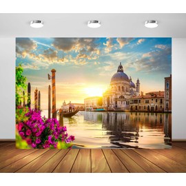 CORFOTO 2.1x1.5m Italy Landmark City Water City Venice Sunset Background Venice Town Backdrop Venice City Backdrop for Photography Italian Party Decorations Photo Booth Studio Props