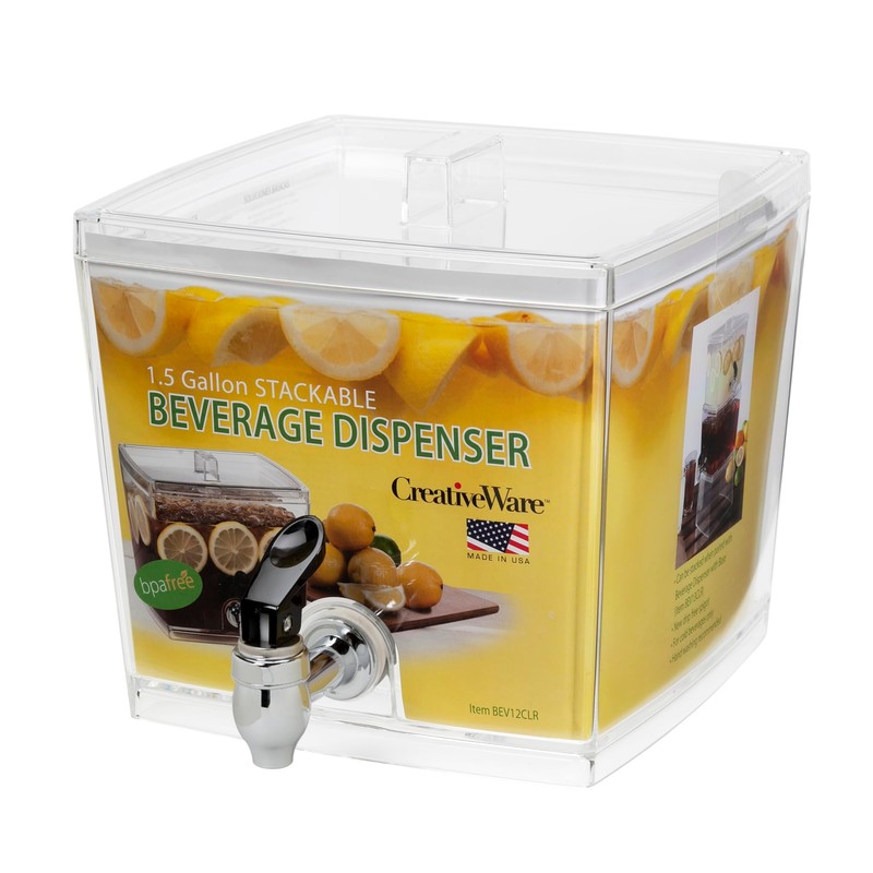 CreativeWare Beverage Dispenser with No Base Sleeve, 1.5 Gallon, Clear