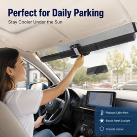 Retractable Car Windshield Sunshade for Parking – Polyester UV Block Front Window Cover for Daily Heat Protection