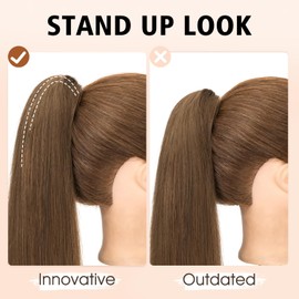 TESSHAIR Claw Clip Ponytail Extension - Human Hair, 18 Inch, Medium Brown, Long Straight