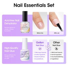 Gellen Gel Nail Glue and Nail Dehydrator, 15ml Nail Gel Glue for False Nail Tips and Clear Press on Nails, Acid Free Nail Prep Dehydrator, Soak Off UV Led Lamp Needed Strong Adhesive Nail Gel