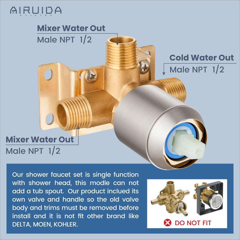 Airuida Shower Faucet Set Complete with Showerhead, Single Function Shower