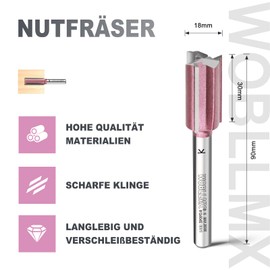 WOBLLMX 3 Blades Groove Cutter 8 mm Shank, Diameter 18 mm Working Length 30 mm Professional Carbide Fitted Groove Cutter Standard for Wood Density Plate Accessories Hand Milling (Total Length: 90 mm)